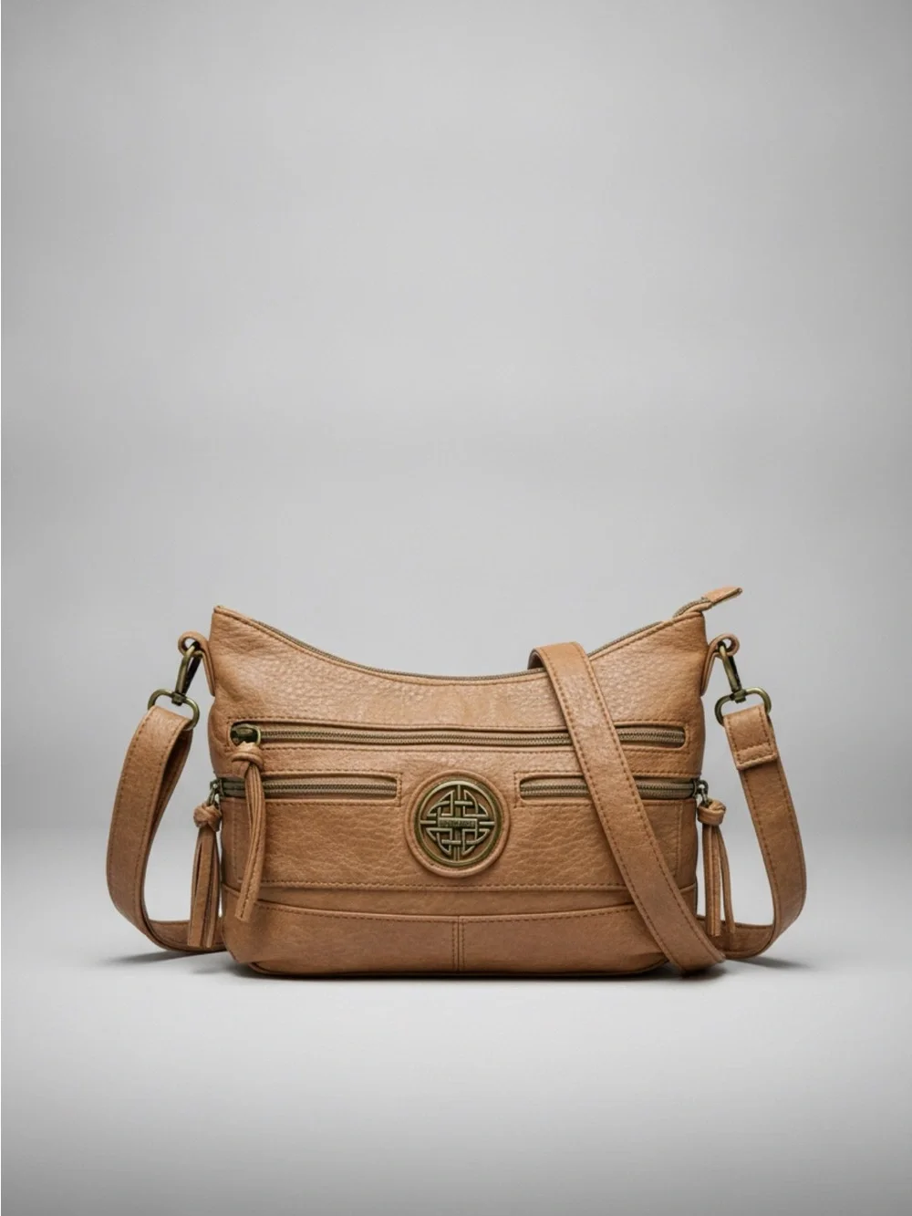 Stone & Co brand - Tan Crossbody Shoulder Bag - Purse w Brass colored Hardware